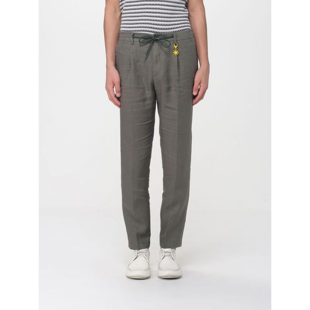 Manuel Ritz Men Linen Slim Fit Trousers With Drawstring Manuel Ritz